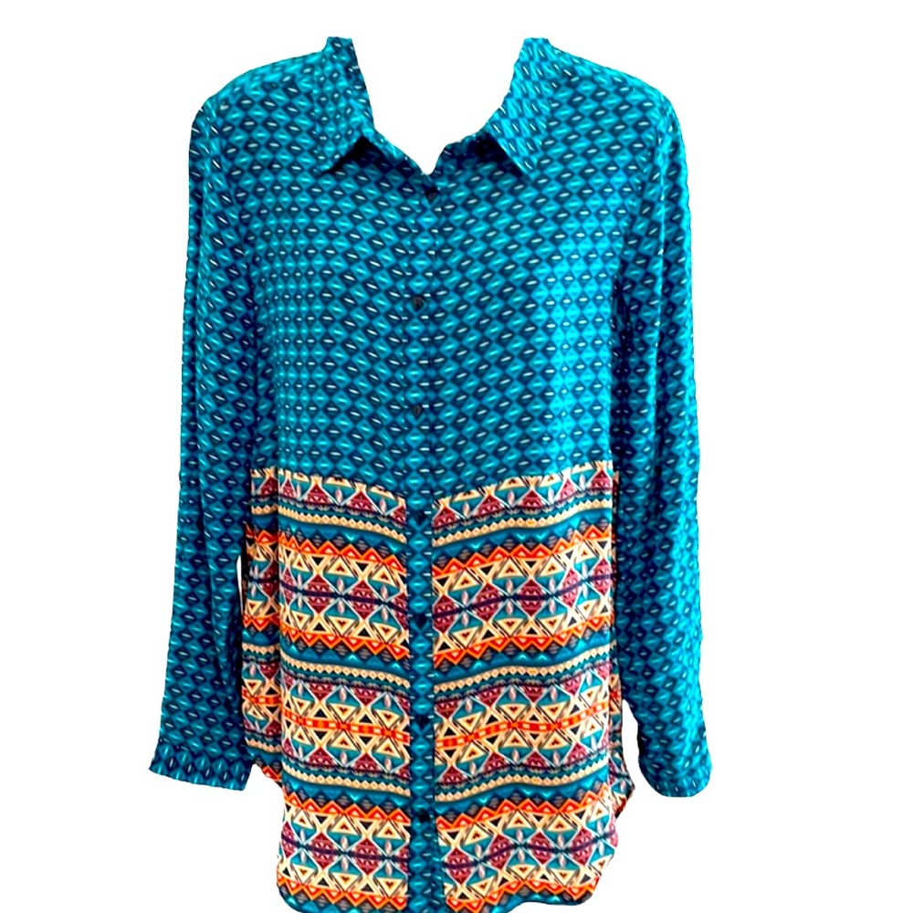 TOLANI teal button up tunic in XS. - Picture 1 of 11